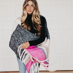 Pink & Black Fringe Scarf